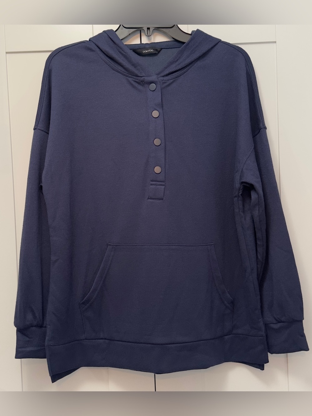 Navy Blue Hoodie Sweatshirt Oversized With Snap Front Accents Sz MED NEW!